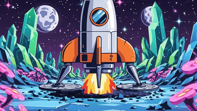 Futuristic Spaceship Journey Through a Crystalline Alien World Animation.
