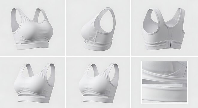 White sports bra collection perspective views studio style