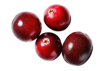Obraz premium Four glossy, ripe red berries with dark centers