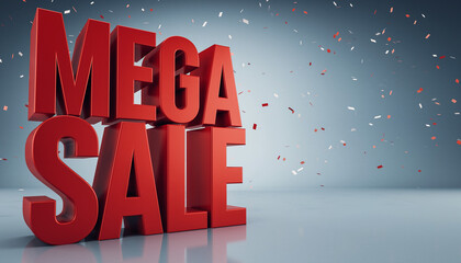 Vibrant 3D rendering of a significant promotional event with bold red typography and festive confetti