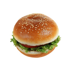 Hamburger with sesame bun on Transparent Background