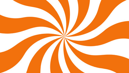 High Contrast Orange & White Sunburst Background With Wavy Radial Swirl Pattern. Flat Vector Pop Art Design for Retro Starburst Themes, Comic Books, Groovy Banners, & Summer Flyers.
