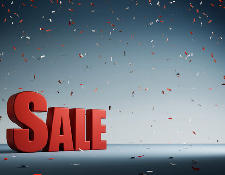 Vibrant red 3D 'SALE' typography with festive falling confetti, announcing a special limited-time promotional shopping event with exciting discounts and offers - Powered by Adobe