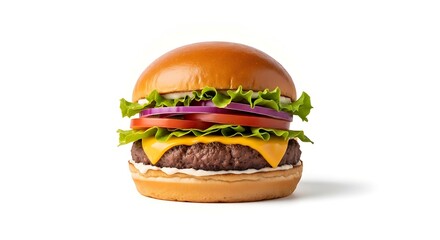 Classic cheeseburger, fresh lettuce, tomato, onion, juicy patty, melted cheese.