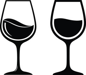 Black silhouette icons of two wine glasses filled with beverage