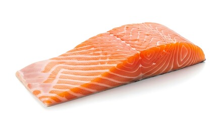Fresh raw salmon fillet, uncooked and healthy, isolated on a white background.