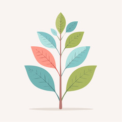 Stylized Botanical Illustration of a Plant Stem with Multicolored Leaves Against a Soft Textured Background
