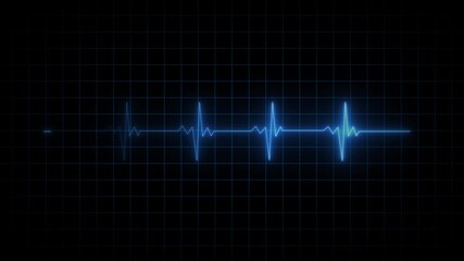 Abstract heartbeat and pulse rate signal technology animation on grid background. Heart beat pulse. Electrocardiogram show heart beat line. Motion graphics of neon line heart beat. 4k - Powered by Adobe