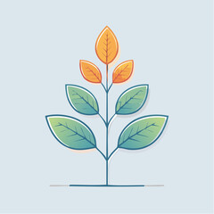 Stylized Plant With Gradient Green And Orange Leaves In A Minimalist Flat Design Against A Light Blue Background With Subtle Shadows