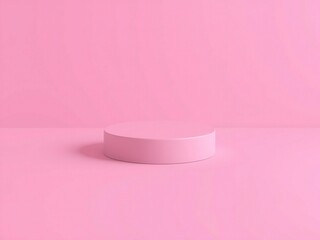 Minimalist pink podium with scattered pearls on a seamless pink background