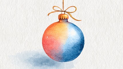A handcrafted ornament in shades of blue and orange is suspended from a thin golden string. The gradient colors create a cheerful holiday vibe perfect for seasonal decor.
