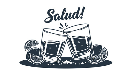 Vector Tequila Toast Poster – Retro Vintage Shots with Lime, Salt & Hand-Written Text