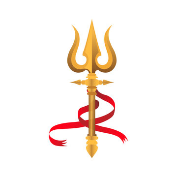 Golden Trishul Vector &ndash; Hindu Religious Trident Icon on White Background