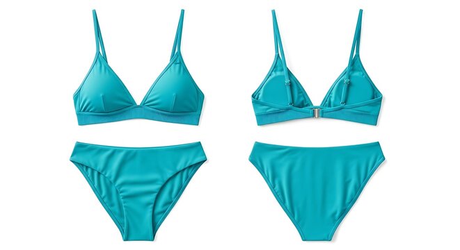 Turquoise bikini set front and back view on white