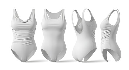 White swimsuit collection multiple views isolated on white