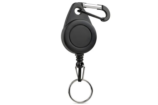 Black retractable key reel with carabiner and keyring