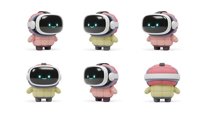 Cartoon astronauts in various poses on white background