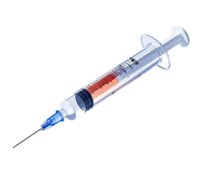 Syringe filled with red liquid, sharp needle