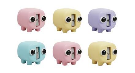 Colorful pencil sharpeners fun office supplies on white
