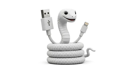 Conceptual usb cable snake mascot design on white background