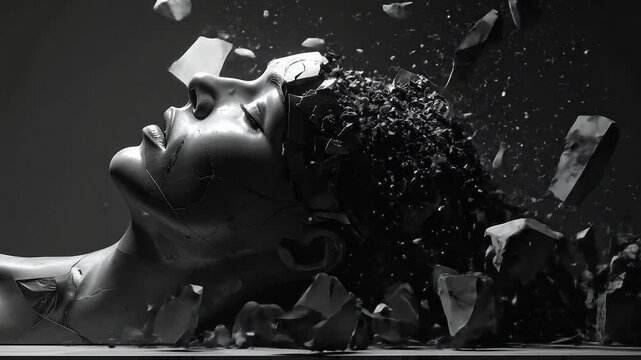 Artistic depiction of a mind breaking apart into fragments.