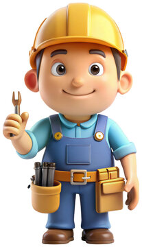 Handyman mascot with toolbelt cartoon png 3D render png worker png repair png character png tool png professional png construction png job png uniform png transparent background image