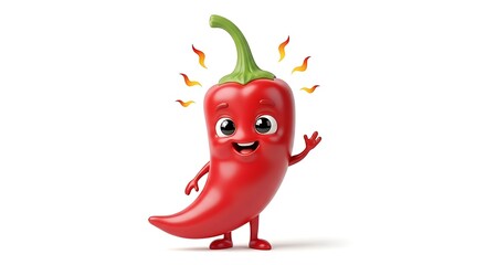Cartoon red chili pepper character smiling on white