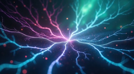 Abstract cosmic lightning energy burst with glowing particles
