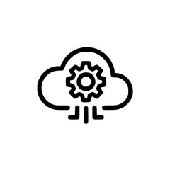 Clean outline icon showing cloud with gear element for computing engineering and tech concepts
