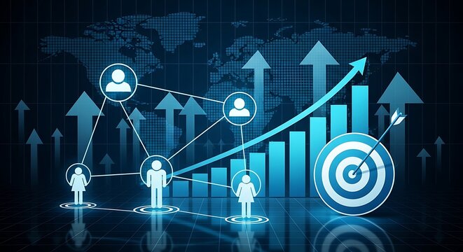 Business target achievement and networking concept with global connectivity