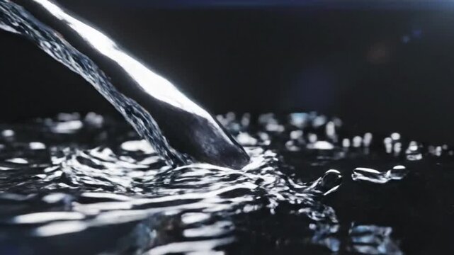 Slow motion macro shot of liquid mercury pouring and splashing.