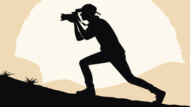 Dynamic silhouette of photographer capturing outdoor adventure moments now!