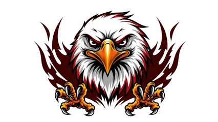 Fototapeta premium Fierce Eagle Head Illustration With Sharp Talons and Dynamic Feathers in Bold Tattoo Vector Style