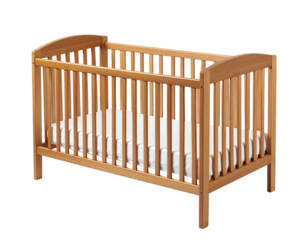 Wooden baby crib with white mattress