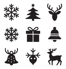 Set of Christmas icons simple black glyph vector design perfect for holiday season web and print projects isolated on white background