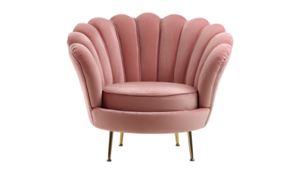 Elegant pink velvet armchair with scallop shell back and gold legs