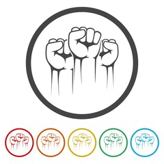 Fists icon. Set icons in color circle buttons