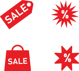 Red sale and discount icons for shopping and promotions