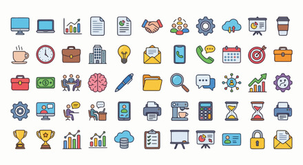 50 icons for business and management line icons set. Management icon collection. Vector illustrator