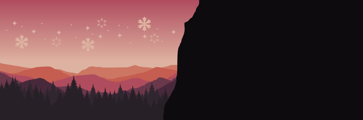 Wide screen Christmas banner template featuring a clean snowfield and distant hills.