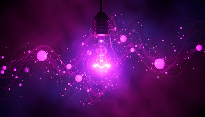 Purple Light Bulb Abstract Representation of Idea, Energy, and Innovation with Lines & Spheres