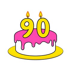 Birthday cake with candles celebrating the number ninety