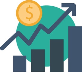 Financial growth chart with upward trend and coin
