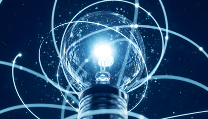 Blue Light Bulb Abstract Representation of Idea, Technology, and Connectivity with Lines