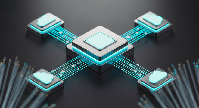 A high-tech digital hub with glowing data transmission lines, depicting a cutting-edge network infrastructure. 