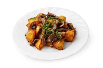 Savory sauted mushrooms and potatoes garnished with fresh herbs for a delicious meal