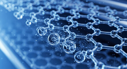 Depiction of ESG practices represented by a molecule structure model in a blue hue. Environmental, social, and governance issues are connected to ESG principles,