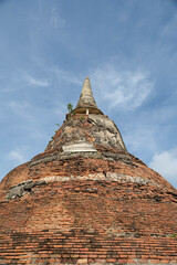 Ancient brick pagoda top and sky, Thailand