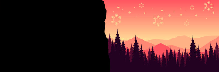 Minimalist winter landscape vector background with a vast snowy field and layered hills.