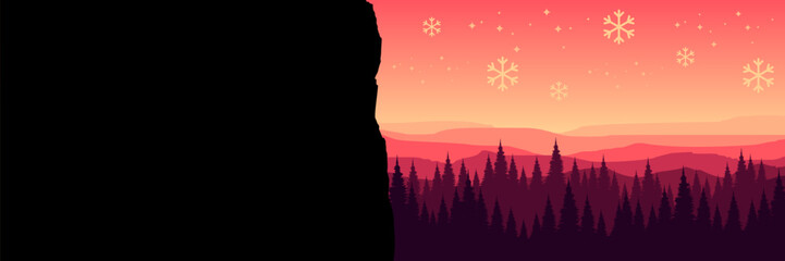 Wide screen Christmas banner with a clean snowfield and distant mountains for a holiday header.
